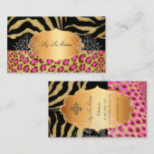 PixDezines  roze luipaard, zebra+goudlabel Visitekaartje (Voorkant / Achterkant)