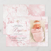 PixDezines Roze Marble+Confetti/Doop Kaart (Voorkant / Achterkant)