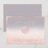 PixDezines Roze Moderne Script+Glitter Save The Date (Voorkant / Achterkant)