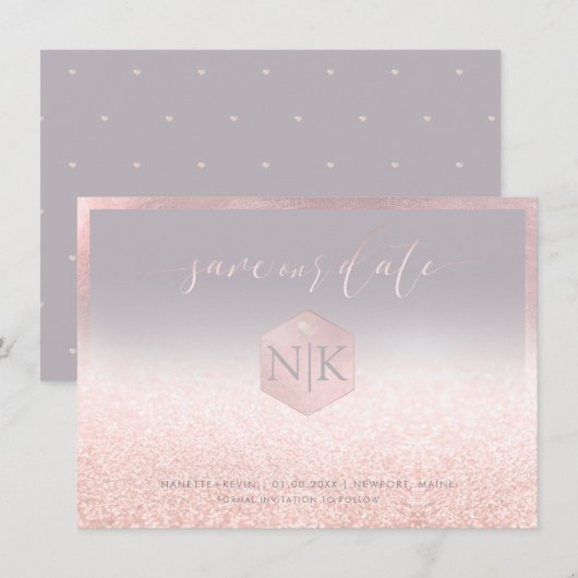 PixDezines Roze Moderne Script+Glitter Save The Date (Voorkant / Achterkant)