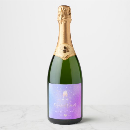 PixDezines Roze Mousserende Wijn Fluiten + Bubbles Sparkling Wijnetiket (Voorkant)