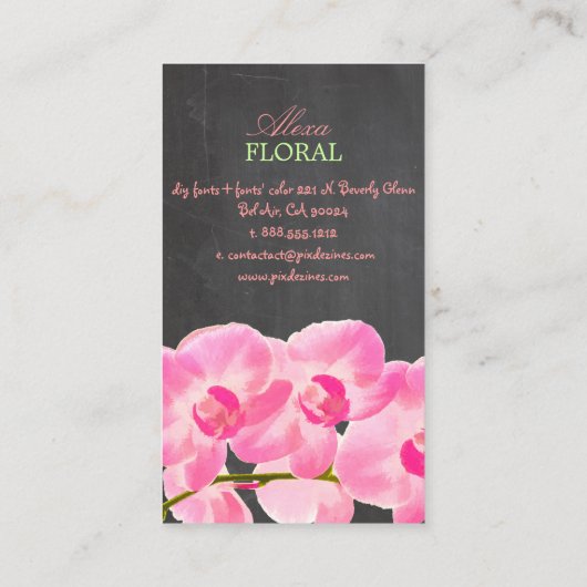 PixDezines roze muai orchideeën, bloemisten/krijt Visitekaartje (Achterkant)