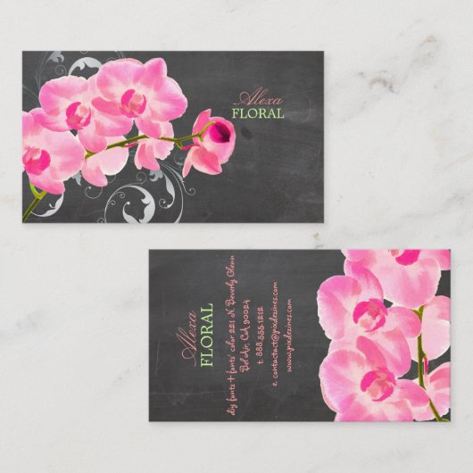 PixDezines roze muai orchideeën, bloemisten/krijt Visitekaartje (Voorkant / Achterkant)