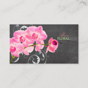 PixDezines roze muai-orchideeën, bloemisten/krijtb Visitekaartje