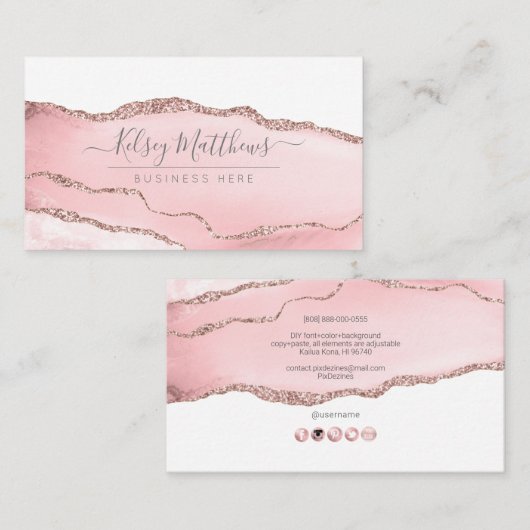 PixDezines roze Muave Waterverf Agate Visitekaartje (Voorkant / Achterkant)