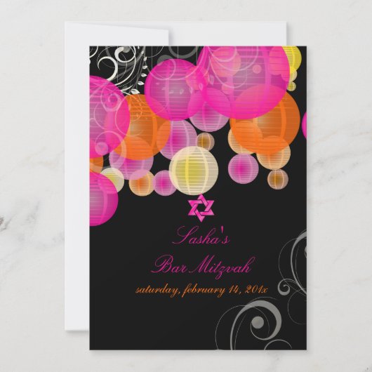 PixDezines roze + oranje lampions/bat mitzvah Kaart (Voorkant)
