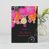 PixDezines roze + oranje lampions/bat mitzvah Kaart (Staand voorkant)