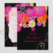 PixDezines roze + oranje lampions/bat mitzvah Kaart (Voorkant / Achterkant)