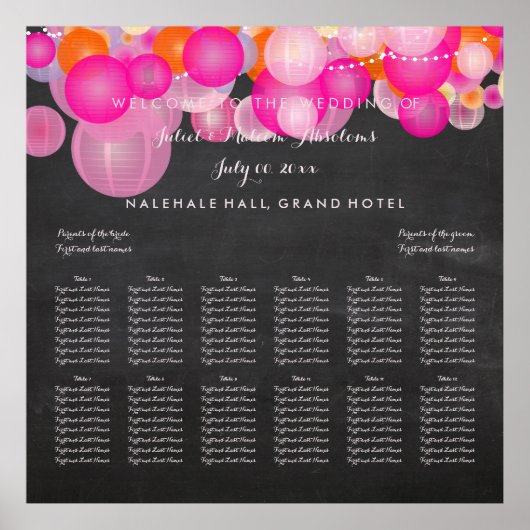 PixDezines Roze/Oranje/Lantaarns/Zitdiagram Poster (Voorkant)