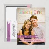 PixDezines roze+paarse save the date Aankondigingskaart (Voorkant / Achterkant)