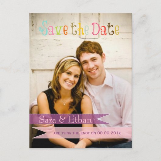 PixDezines roze+paarse save the date Aankondigingskaart (Voorkant)