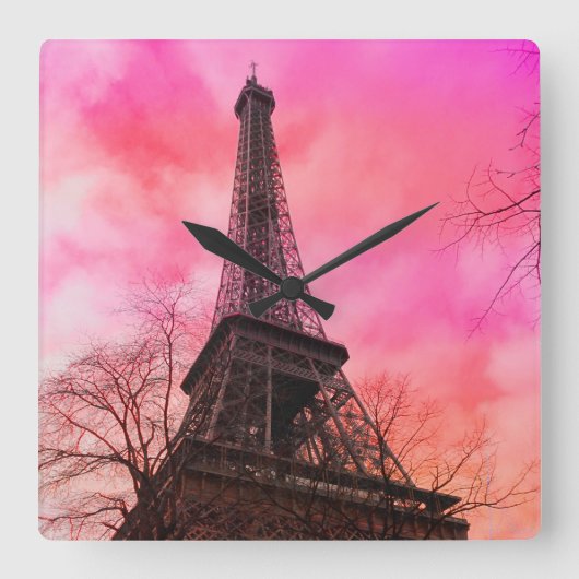 PixDezines roze paris/eiffeltoren Vierkante Klok (Voorkant)