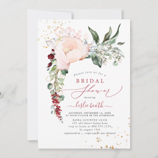 PixDezines Roze Pioen Bruidsdouche Kaart (Voorkant)