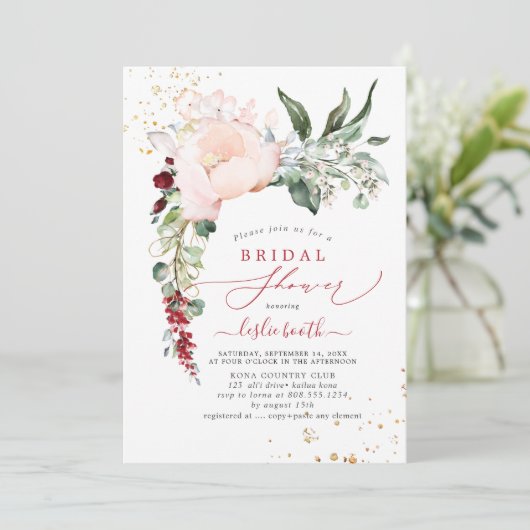 PixDezines Roze Pioen Bruidsdouche Kaart (Staand voorkant)