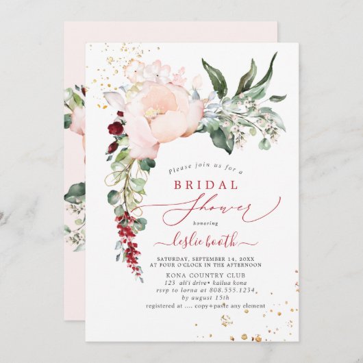 PixDezines Roze Pioen Bruidsdouche Kaart (Voorkant / Achterkant)