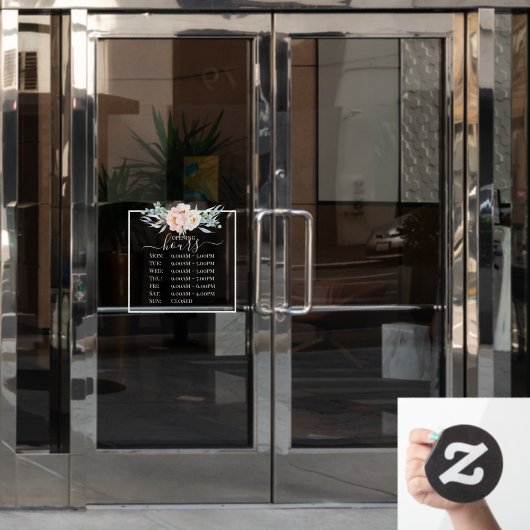 PixDezines Roze Pioen Openingsuren Raamsticker (Kantoordeur)