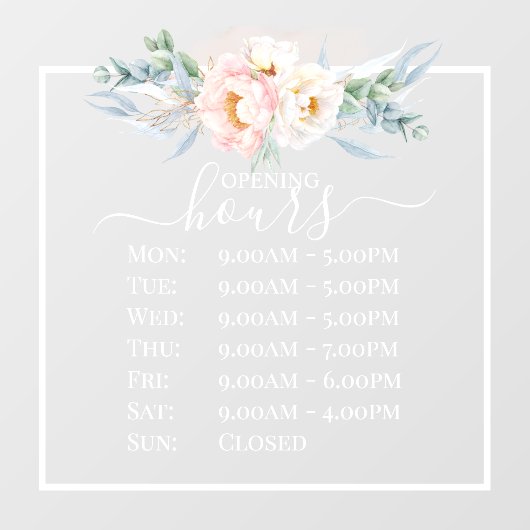 PixDezines Roze Pioen Openingsuren Raamsticker (Vel)