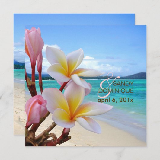 PixDezines Roze Plumeria + Beach Kaart (Voorkant / Achterkant)