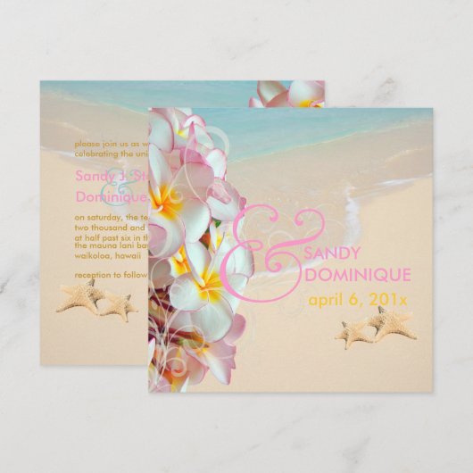 PixDezines Roze Plumeria+Beach/Swirls/Tropisch Kaart (Voorkant / Achterkant)