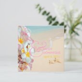 PixDezines Roze Plumeria+Beach/Swirls/Tropisch Kaart (Staand voorkant)