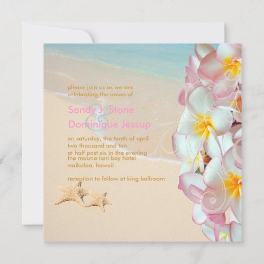 PixDezines Roze Plumeria+Beach/Swirls/Tropisch Kaart (Achterkant)