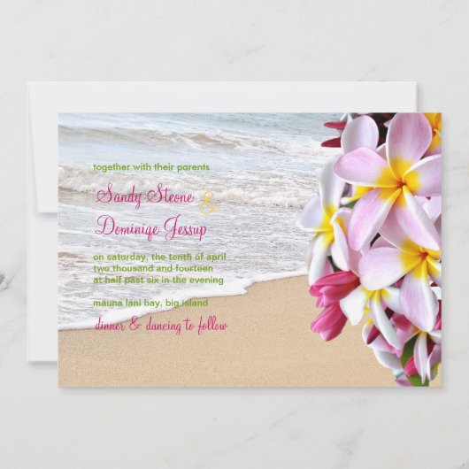 PixDezines roze plumeria lei/strand Kaart (Achterkant)