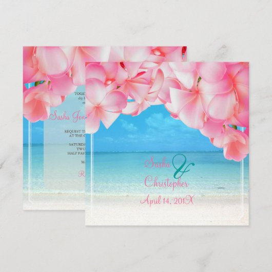 PixDezines roze plumeria+strand/tropisch paradijs Kaart (Voorkant / Achterkant)