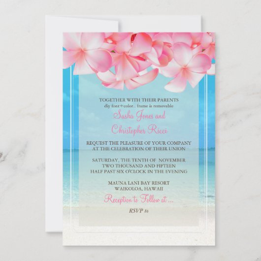 PixDezines roze plumeria+strand/tropisch paradijs Kaart (Achterkant)