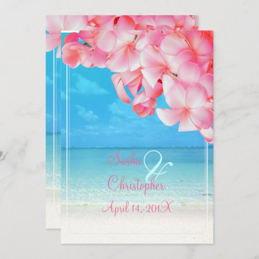 PixDezines roze plumeria+strand/tropisch paradijs Kaart (Voorkant / Achterkant)
