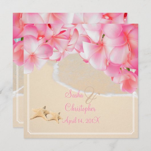 PixDezines roze plumeria+strand+zeester Kaart (Voorkant / Achterkant)