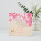 PixDezines roze plumeria+strand+zeester Kaart (Staand voorkant)