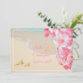 PixDezines roze plumeria+strand+zeester Kaart (Staand voorkant)