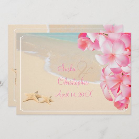 PixDezines roze plumeria+strand+zeester Kaart (Voorkant / Achterkant)