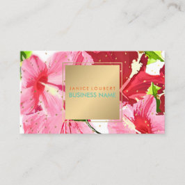PixDezines Roze/Rood/Hibiscus/Gold Species Visitekaartje