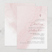 PixDezines Roze Roze Goud Doopfeest Kaart (Voorkant / Achterkant)