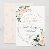 PixDezines Roze Roze Watercolor Bloemen Doop Kaart (Voorkant / Achterkant)