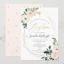 PixDezines Roze Roze Watercolor Bloemen Doop Kaart