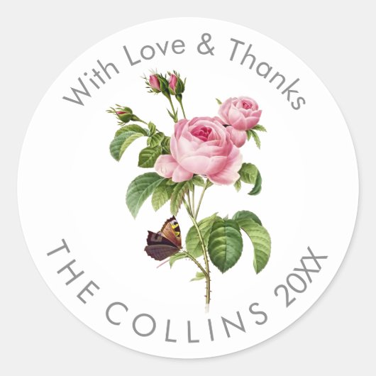 PixDezines  Roze Rozen Dank u Stickers (Voorkant)