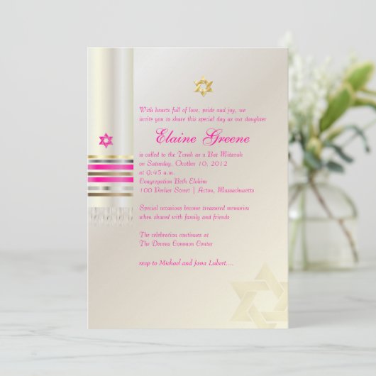 PixDezines Roze Tallit/Bat Mitzvah Kaart (Staand voorkant)
