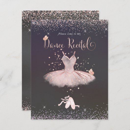 PixDezines Roze Tutu en Vlinders Dansrecital Kaart (Voorkant / Achterkant)