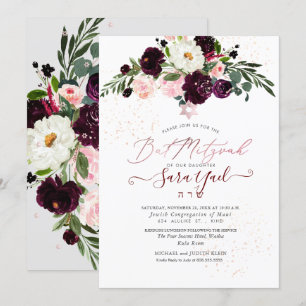 PixDezines Roze Waterverf Bloemen Mitzvah Kaart