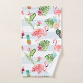 PixDezines Roze Waterverf Flamingo+Floral Bad Handdoek (Handdoek)