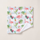 PixDezines Roze Waterverf Flamingo+Floral Bad Handdoek (Wasdoekje)