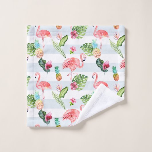 PixDezines Roze Waterverf Flamingo+Floral Bad Handdoek (Wasdoekje)