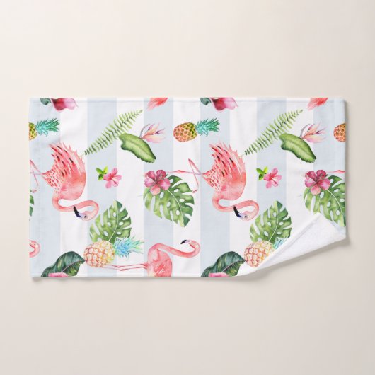 PixDezines Roze Waterverf Flamingo+Floral Bad Handdoek (Handdoek)