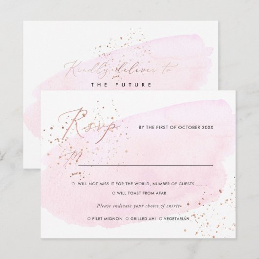 PixDezines Roze Waterverf Kalligrafie RSVP w maalt Uitnodiging Briefkaart (Voorkant / Achterkant)