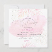 PixDezines Roze Waterverf Palms Christening Kaart (Voorkant)