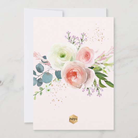 PixDezines Roze Waterverf Pioen Doop Kaart (Achterkant)