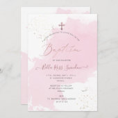 PixDezines Roze Waterverf staal Baptisme Kaart (Voorkant / Achterkant)