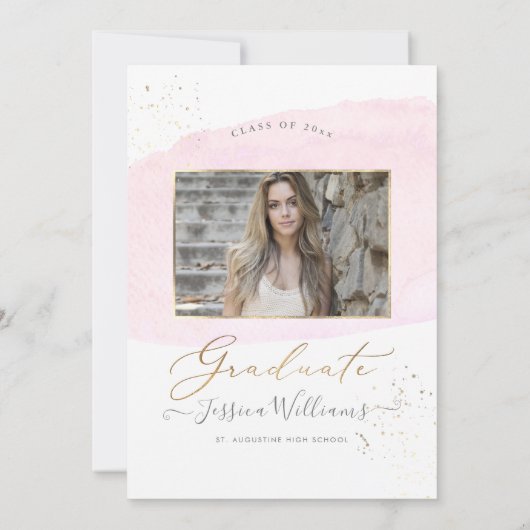 PixDezines Roze Waterverf Swatch Afstudeerfeest Kaart (Achterkant)